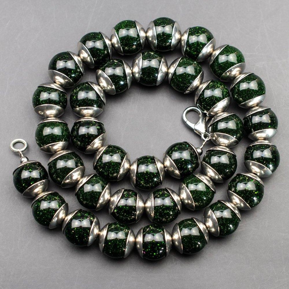 Deep green chunky necklace, statement casual necklace